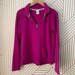 PINK VS Victoria's Secret Fuchsia cotton raw hem 1/4 Zip Lightweight Pullover S